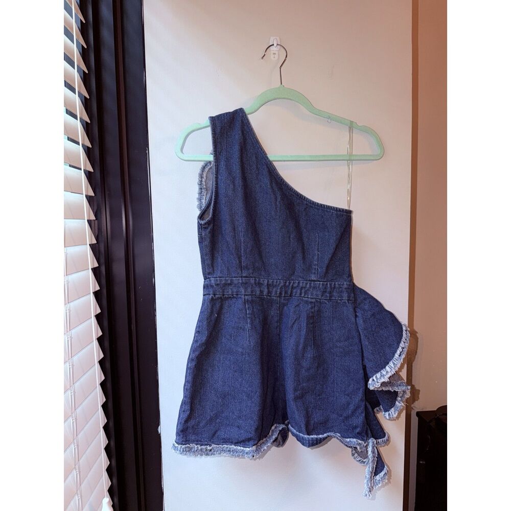 Anna Grace Small One-shoulder Denim Romper